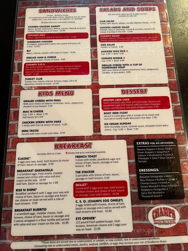 Champs Sports Bar & Grill - New Richmond, WI menu_pic