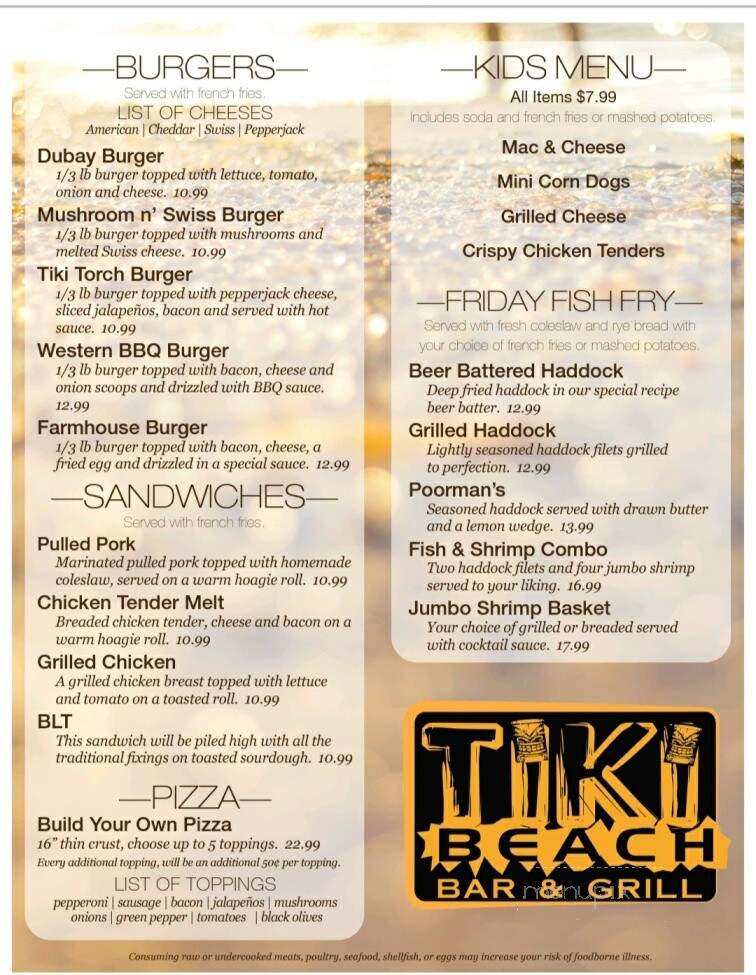 Tiki Bar On Dubay - Mosinee, WI menu_pic