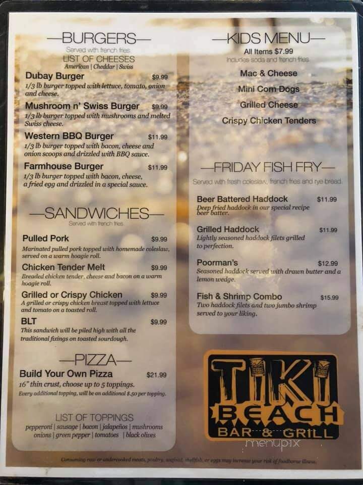 Tiki Bar On Dubay - Mosinee, WI menu_pic