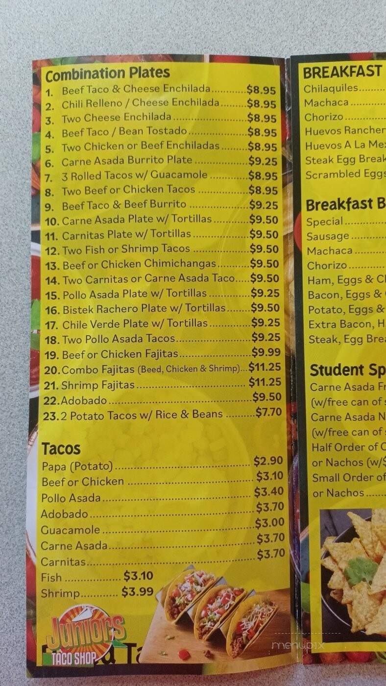 Juniors Taco Shop - Vista, CA menu_pic