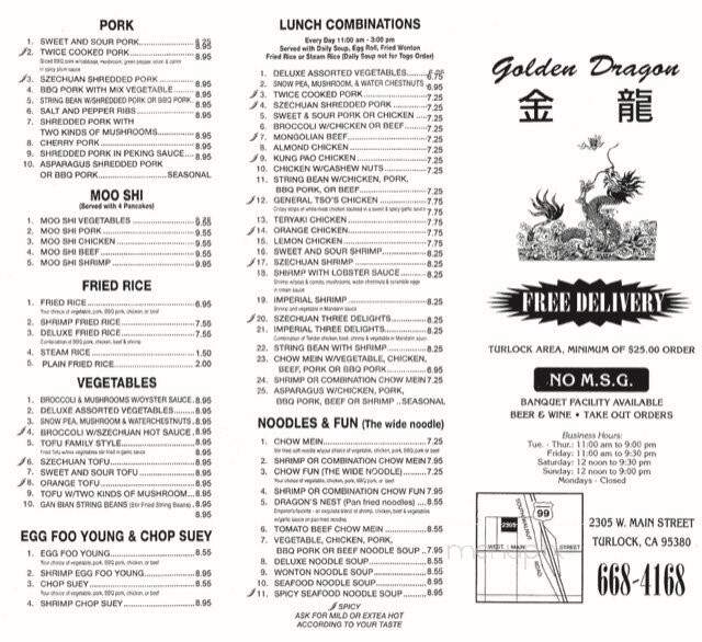 Golden Dragon Chinese Restaurant - Turlock, CA menu_pic