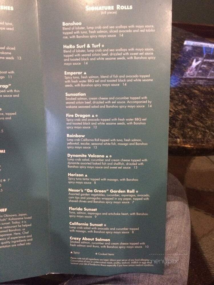 Banshoo Sushi Bar - Orlando, FL menu_pic