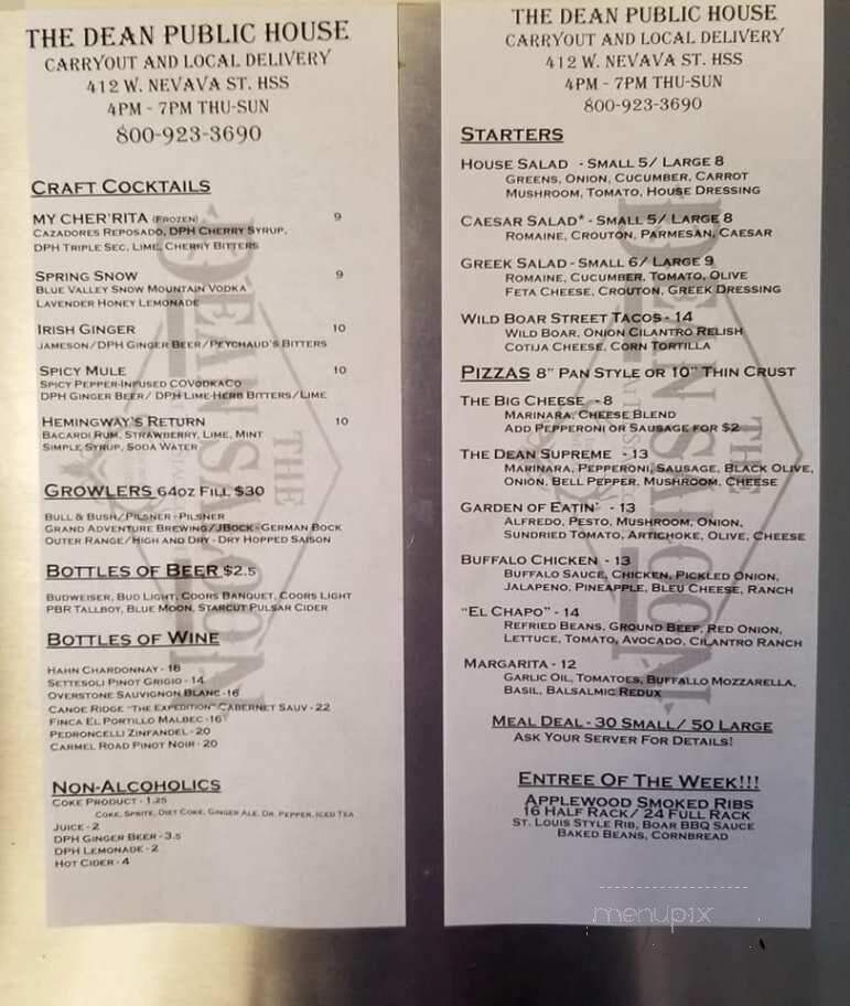 The Dean Public House - Hot Sulphur Springs, CO menu_pic
