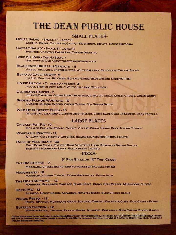 The Dean Public House - Hot Sulphur Springs, CO menu_pic