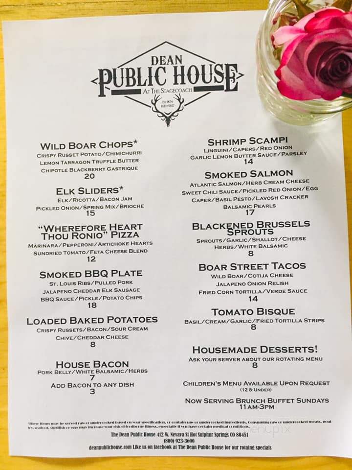The Dean Public House - Hot Sulphur Springs, CO menu_pic