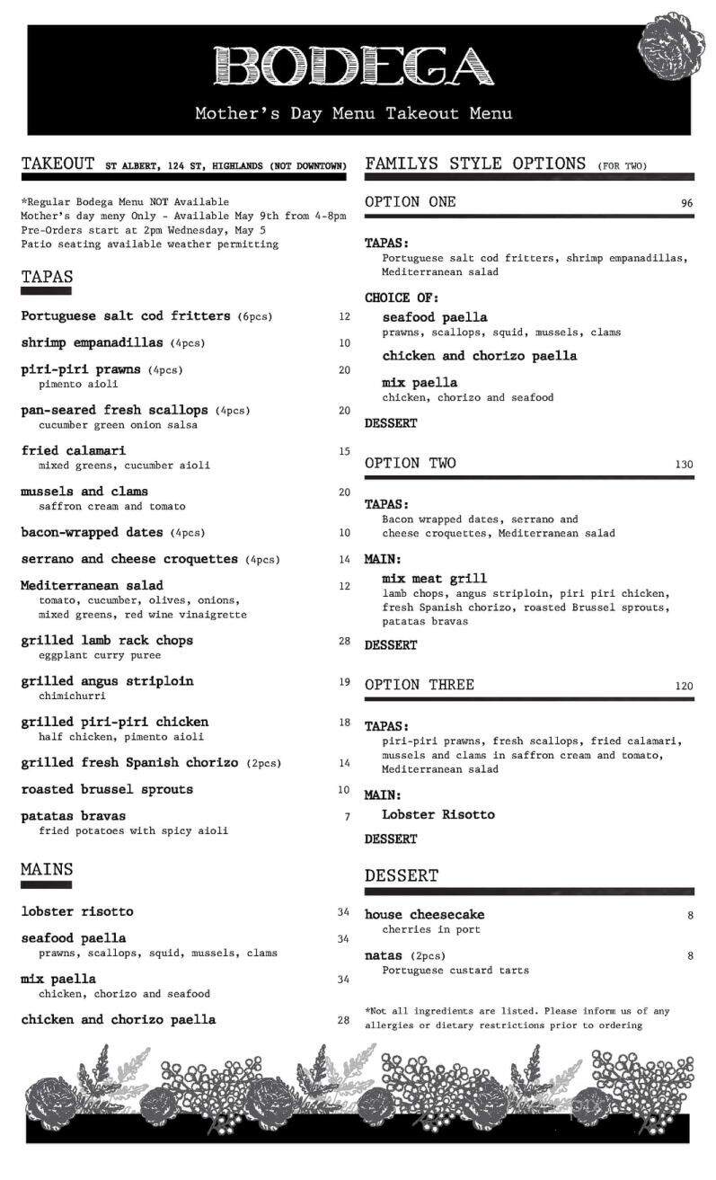 Bodega Tapas and Wine Bar - Edmonton, AB menu_pic