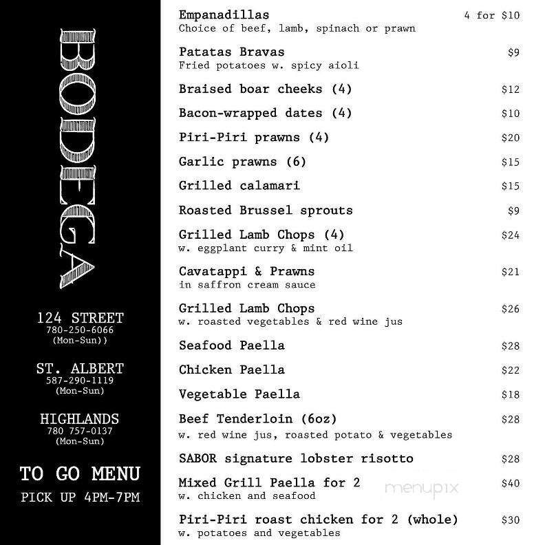 Bodega Tapas and Wine Bar - Edmonton, AB menu_pic