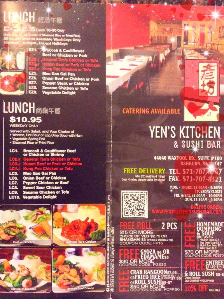 Yen's Kitchen and Sushi Bar - Ashburn, VA menu_pic