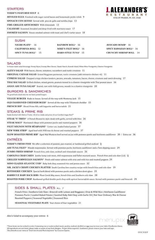 J. Alexander's - King of Prussia, PA menu_pic