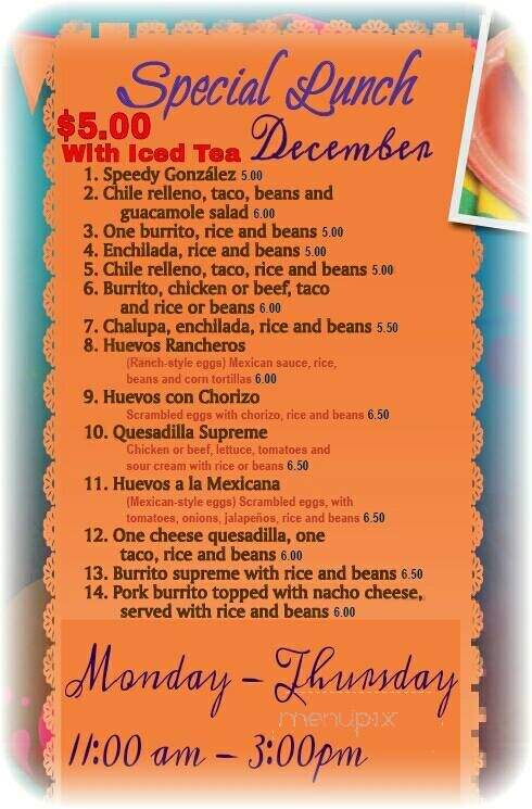 El Paso Mexican Grill - Belton, SC menu_pic