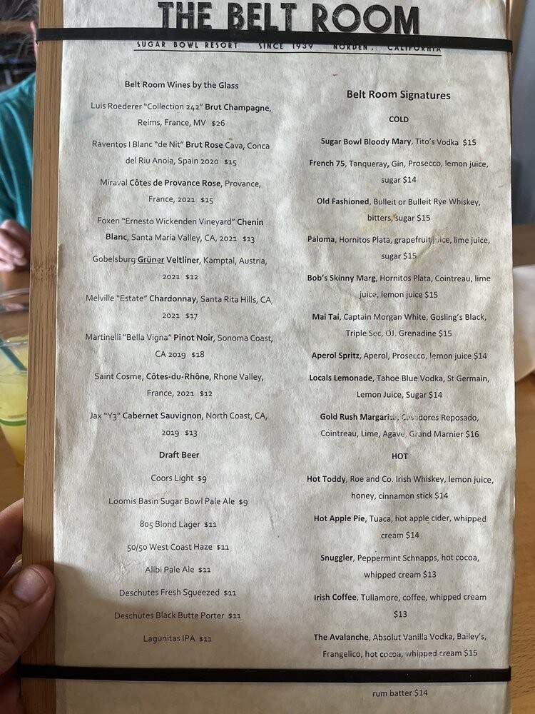 Belt Room Bar - Norden, CA menu_pic