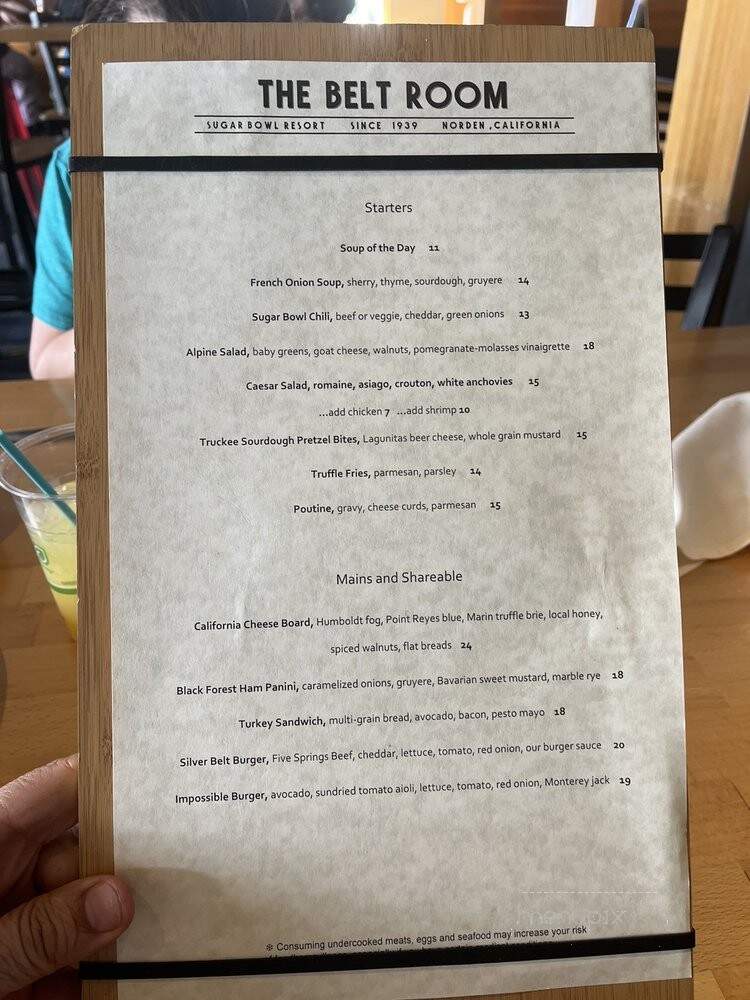 Belt Room Bar - Norden, CA menu_pic