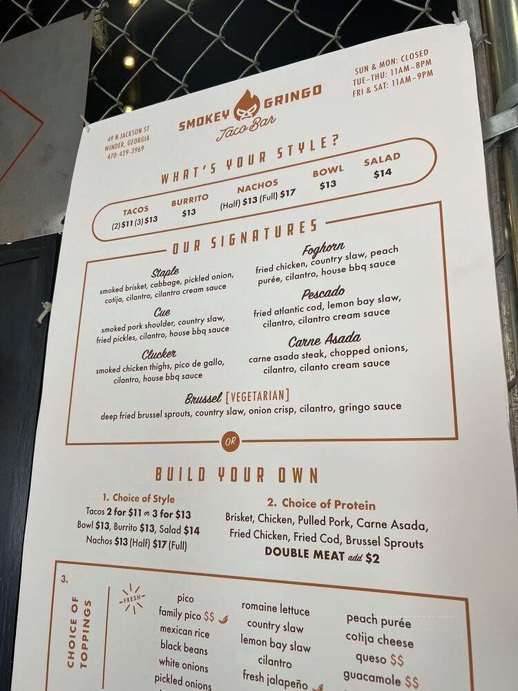 Smokey Gringo Taco Bar - Winder, GA menu_pic