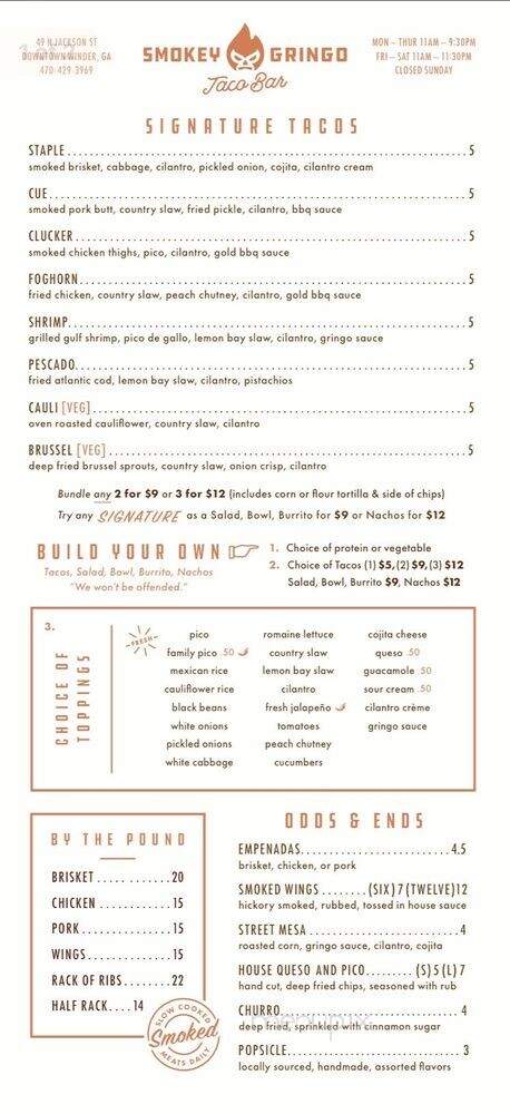 Smokey Gringo Taco Bar - Winder, GA menu_pic