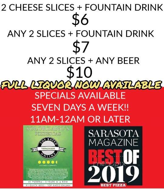 Solorzano's University - Sarasota, FL menu_pic