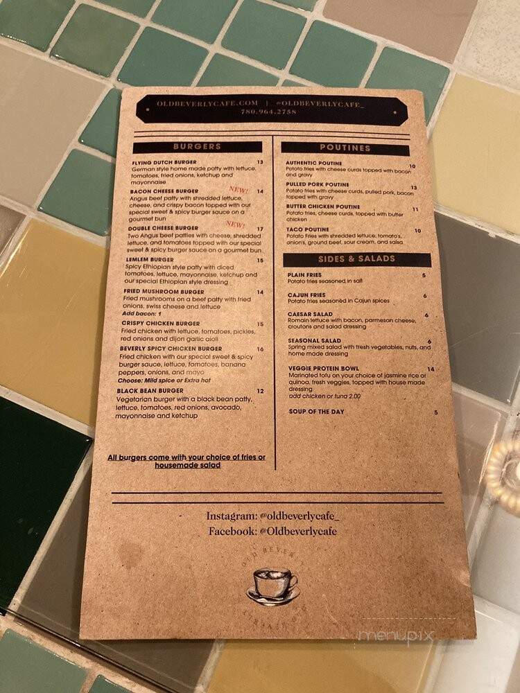 Old Beverly Cafe In & Out - Edmonton, AB menu_pic