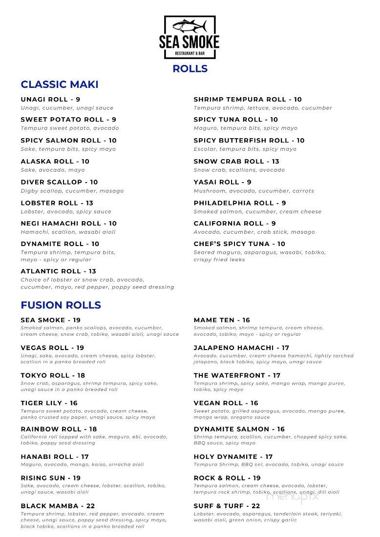 Sea Smoke Restaurant - Halifax, NS menu_pic