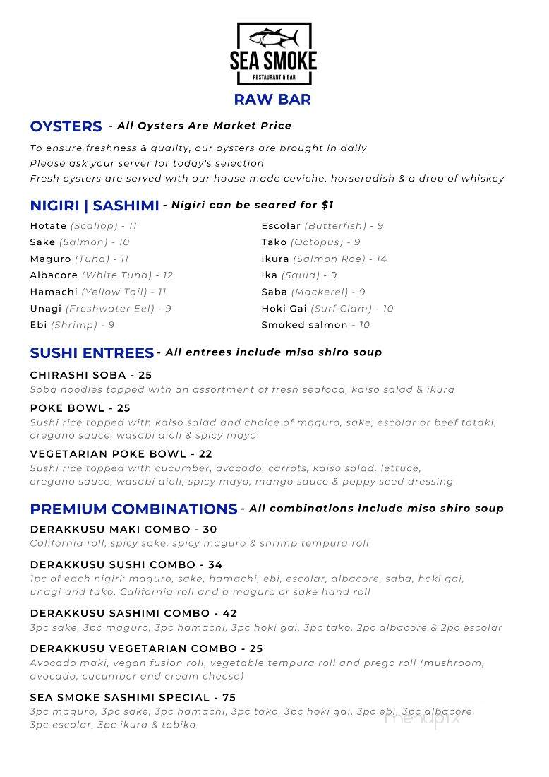 Sea Smoke Restaurant - Halifax, NS menu_pic