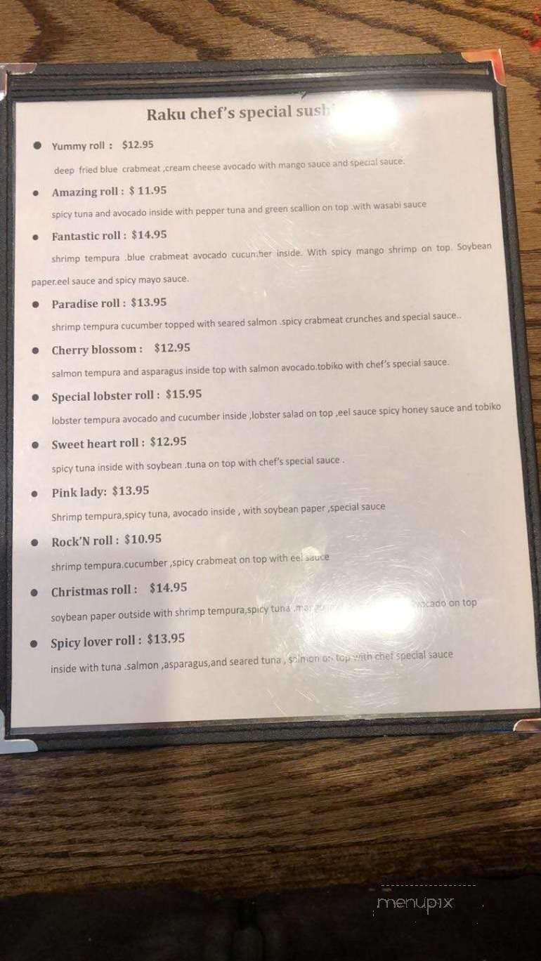 Raku Hibachi & Sushi - Parkesburg, PA menu_pic