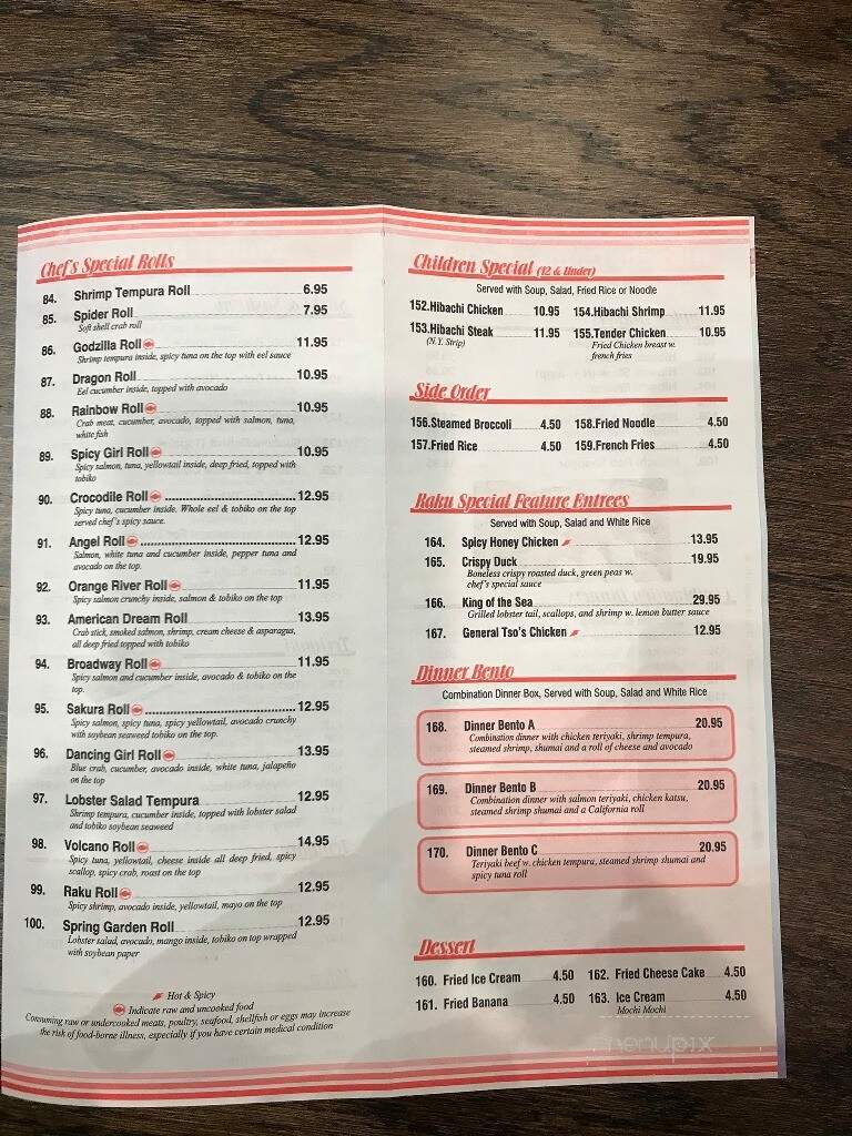 Raku Hibachi & Sushi - Parkesburg, PA menu_pic