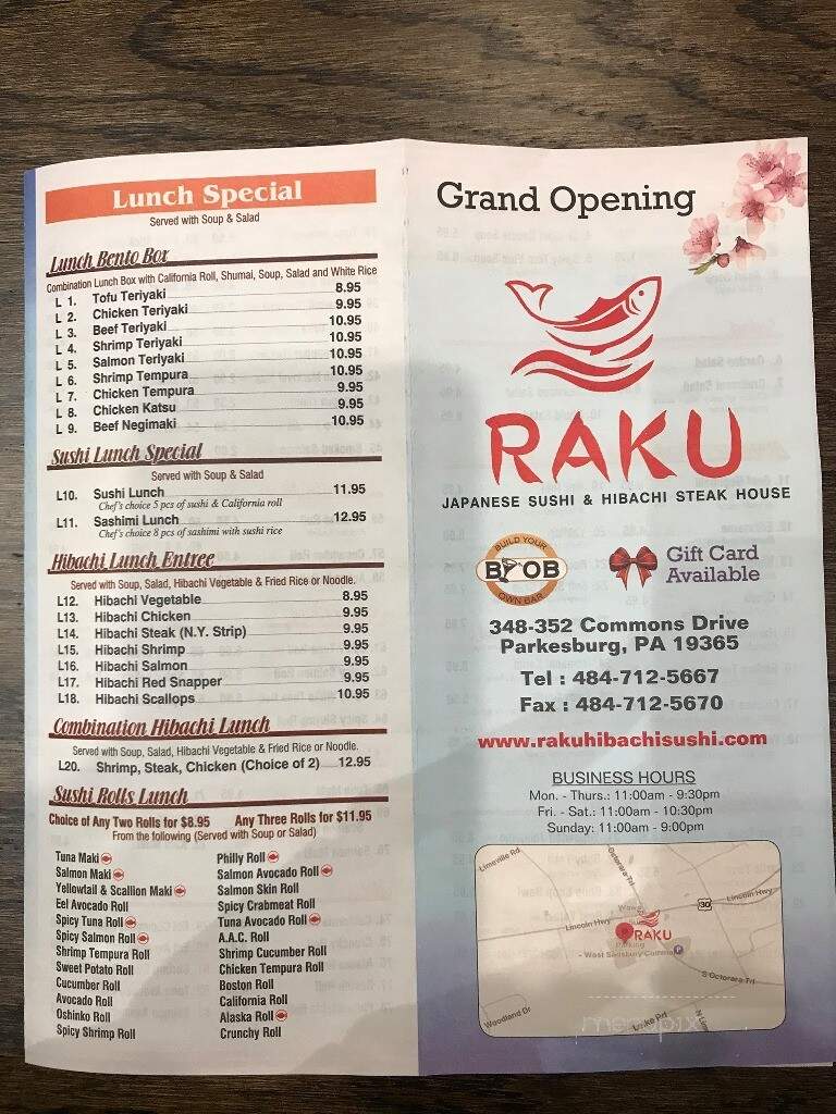 Raku Hibachi & Sushi - Parkesburg, PA menu_pic