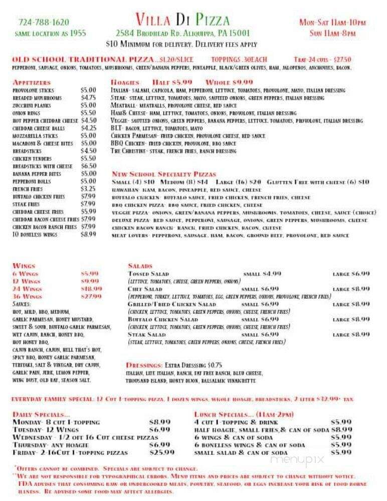 Villa Di Pizza - Aliquippa, PA menu_pic