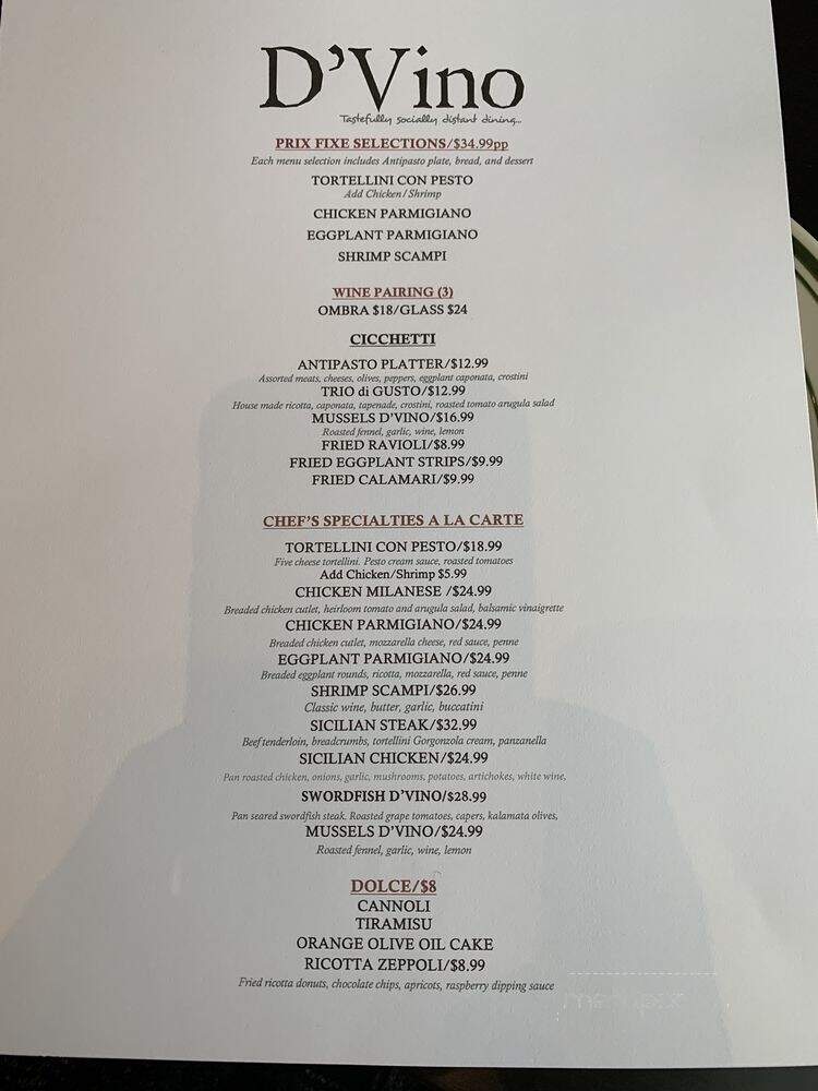 D'Vino - Madison, WI menu_pic