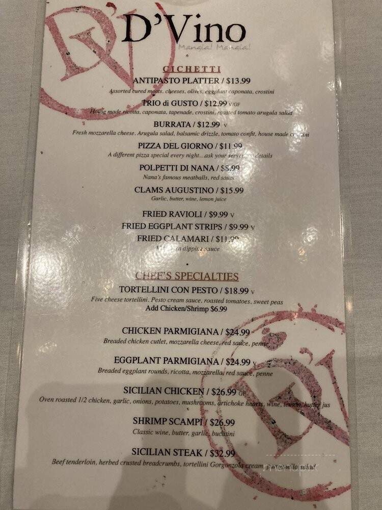 D'Vino - Madison, WI menu_pic