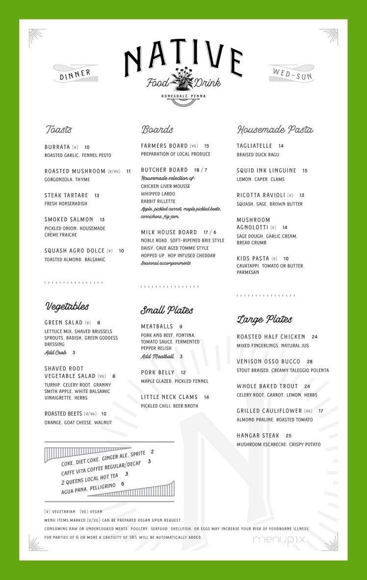 Native - Honesdale, PA menu_pic