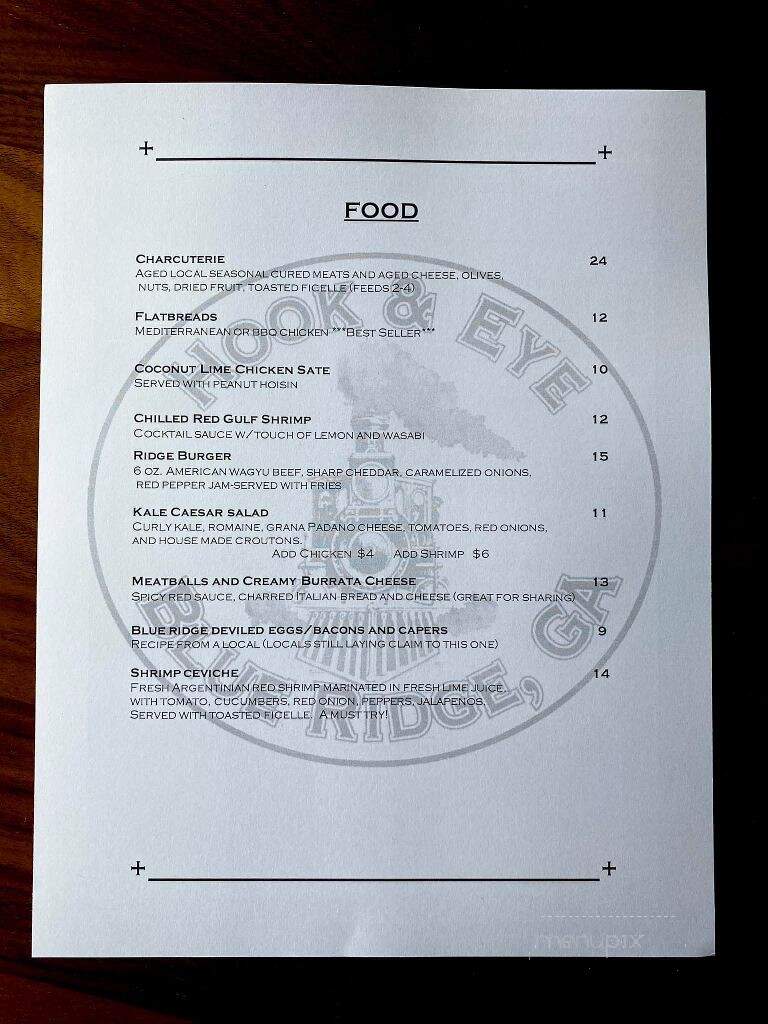 Hook and Eye - Blue Ridge, GA menu_pic