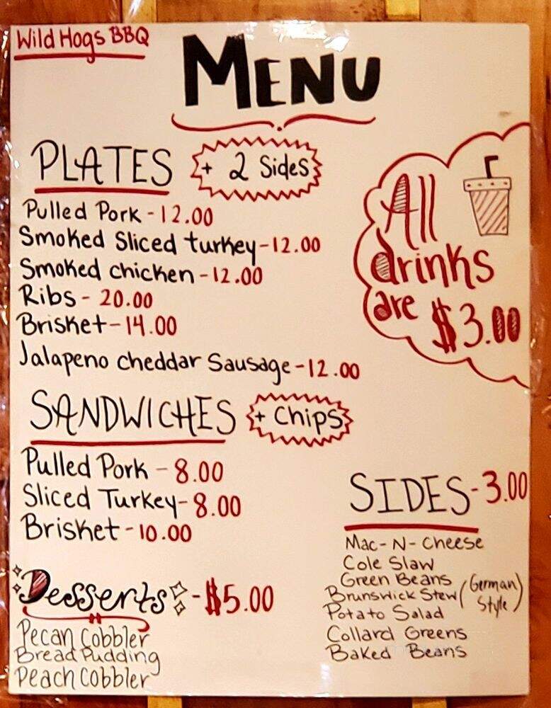 Wild Hogs - Helen, GA menu_pic