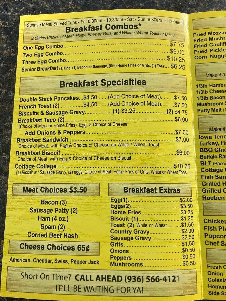 Cottage Cafe - Livingston, TX menu_pic