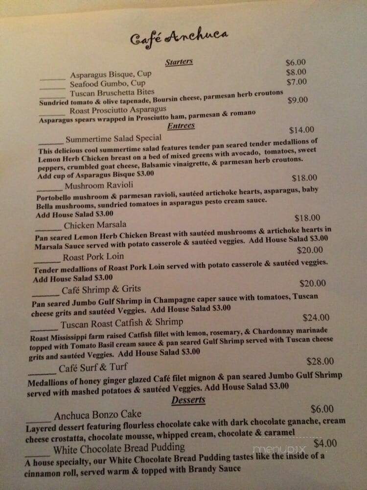 Cafe Anchuca - Vicksburg, MS menu_pic