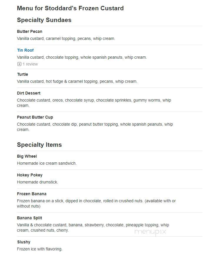 Stoddard's Frozen Custards - Kent, OH menu_pic
