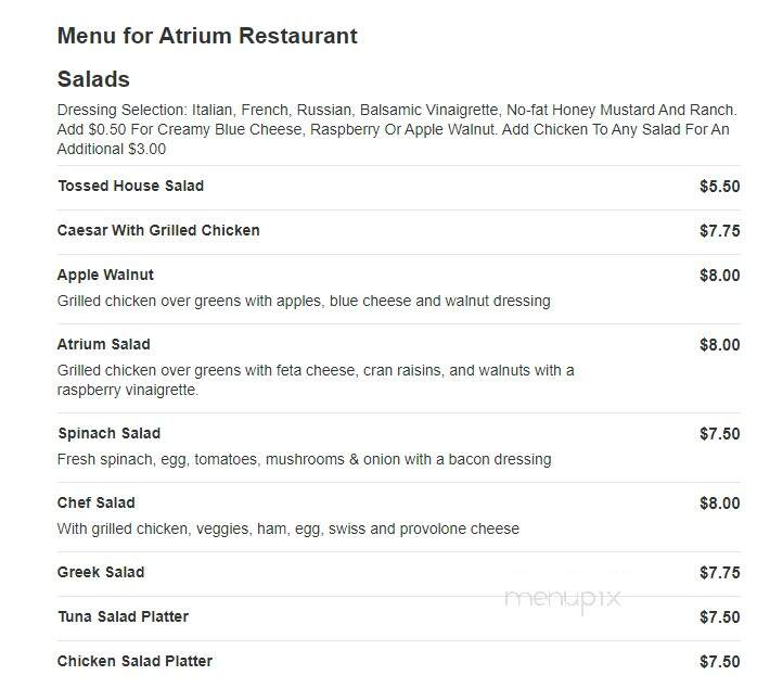 Atrium Restaurant - Kingston, PA menu_pic