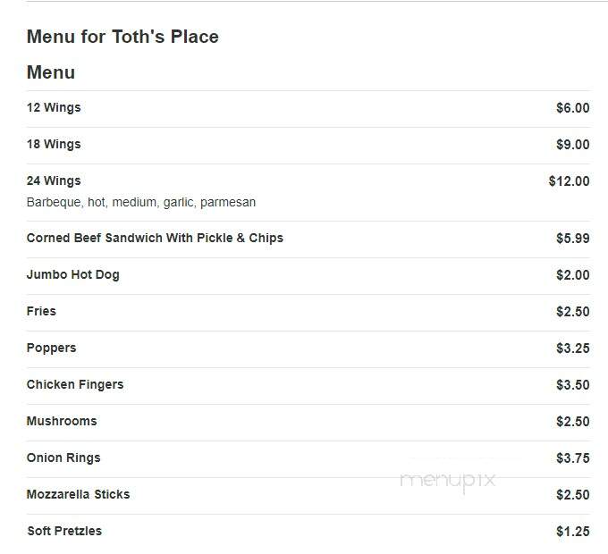 Toths Place - Mentor, OH menu_pic