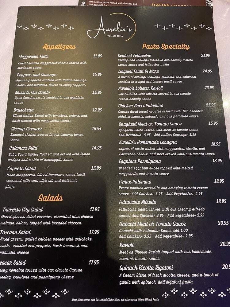 Aurelios Italian Grill - Clinton Township, MI menu_pic