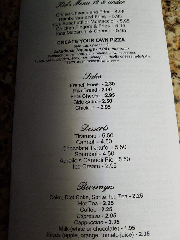 Aurelios Italian Grill - Clinton Township, MI menu_pic