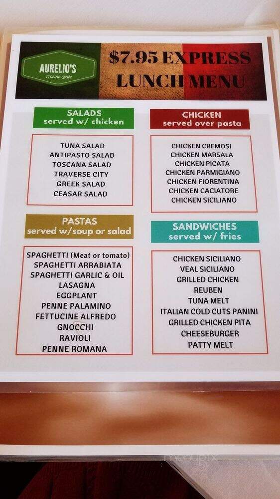 Aurelios Italian Grill - Clinton Township, MI menu_pic