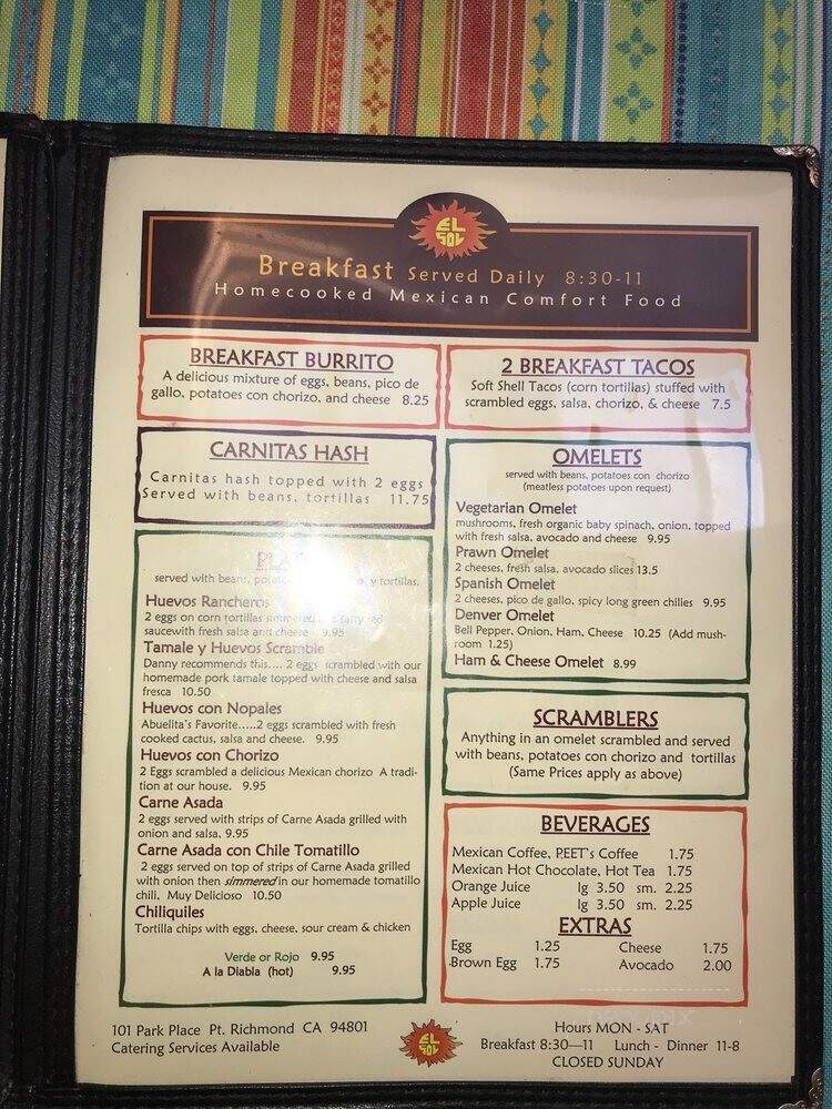 EL SOL MEXICAN RESTAURANT - Richmond, CA menu_pic