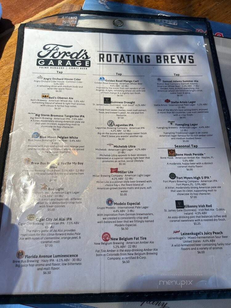 Ford's Garage - Estero, FL menu_pic