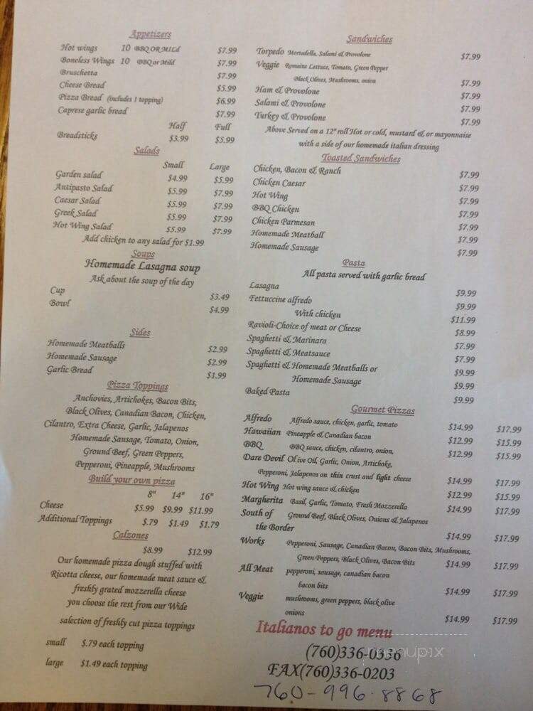 Italianos - El Centro, CA menu_pic