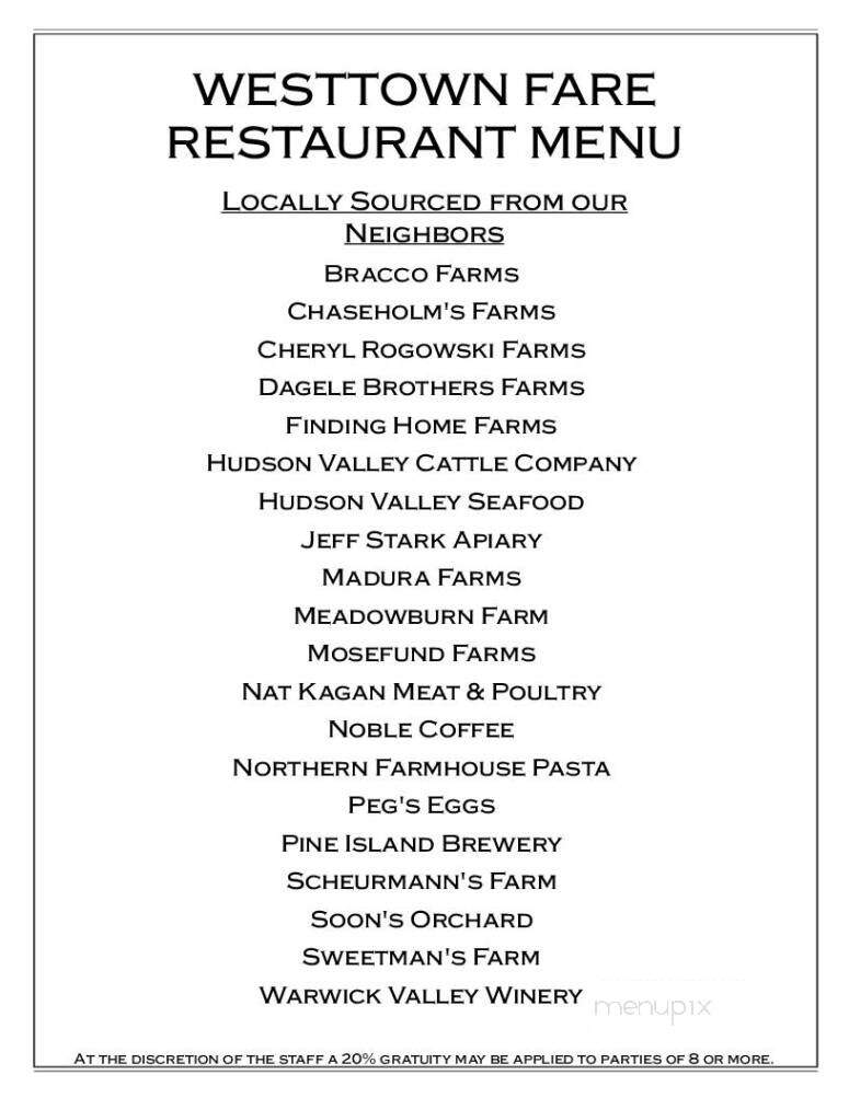 Westtown Fare Restaurant - Westtown, NY menu_pic