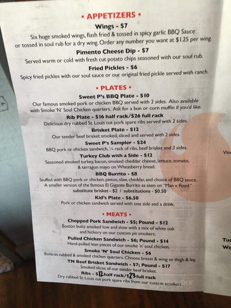 Sweet P's BBQ & Soul House - Knoxville, TN menu_pic