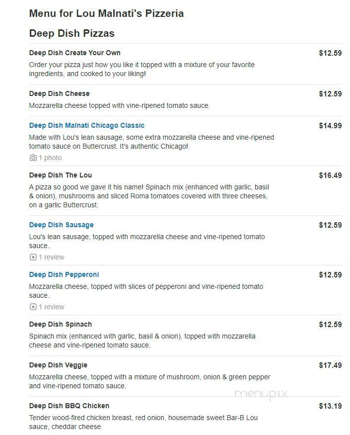 Lou Malnati's Pizzeria - Oswego, IL menu_pic