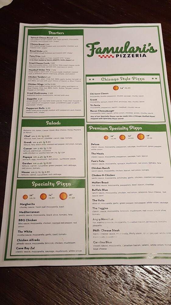 Famulari's Pizzeria Cane Bay - Summerville, SC menu_pic