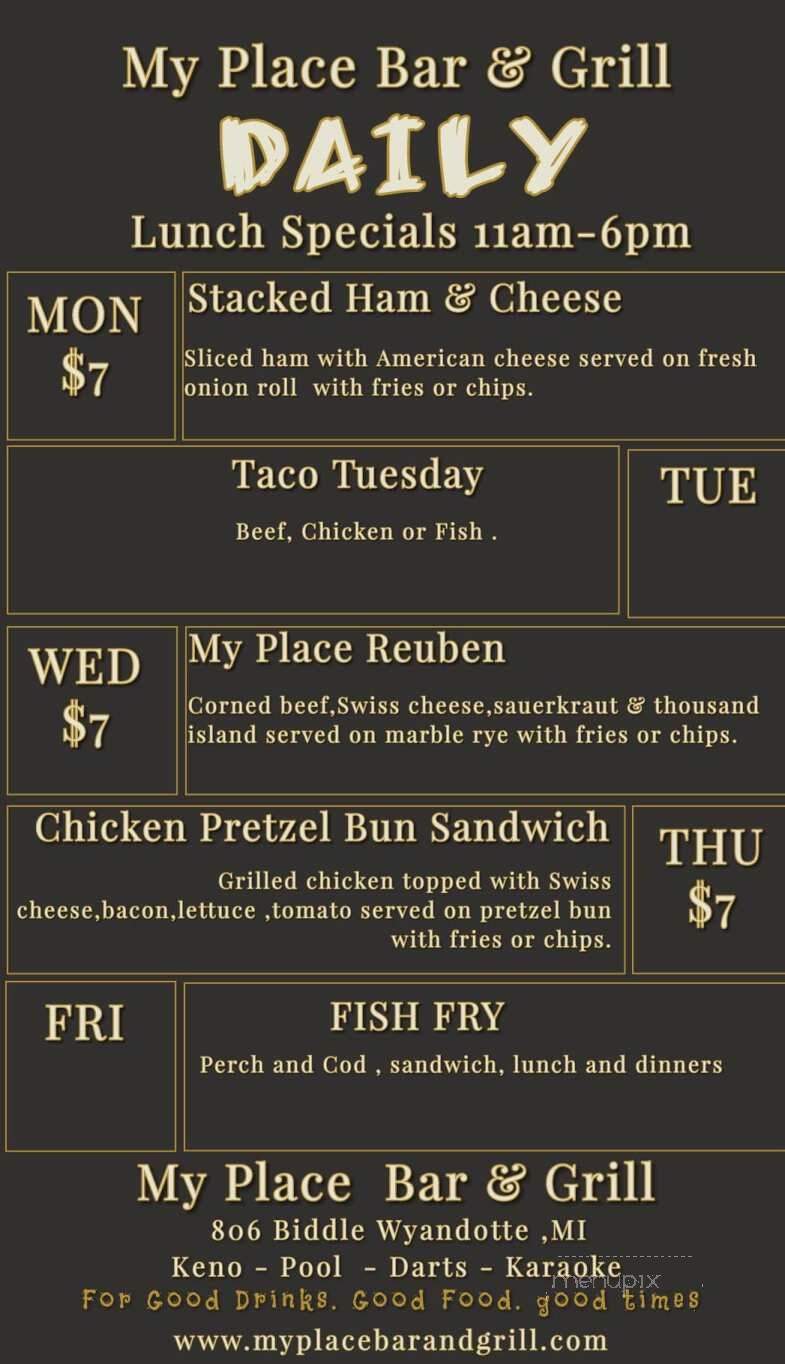My Place Bar and Grill - Wyandotte, MI menu_pic