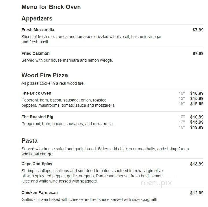 Brick Oven - Bangor, ME menu_pic