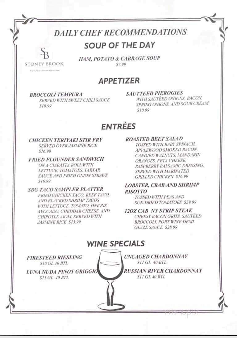 Stony Brook Grill - North Branch, NJ menu_pic