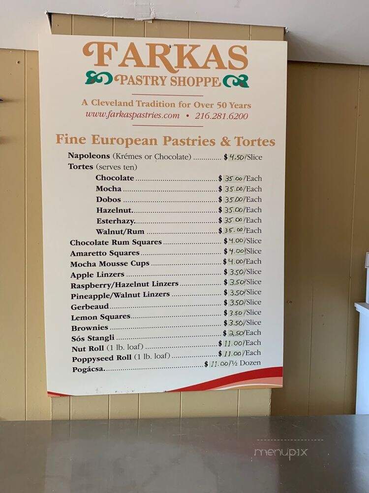 Farkas Pastry Shop - Cleveland, OH menu_pic